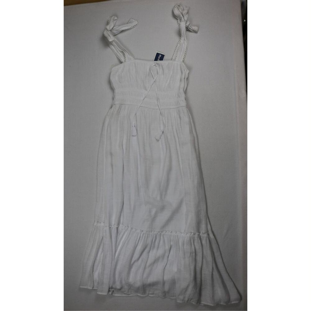Trixxi Women's XL White Sleeveless Tiered Midi Dress Lace Tie Strap Sundress